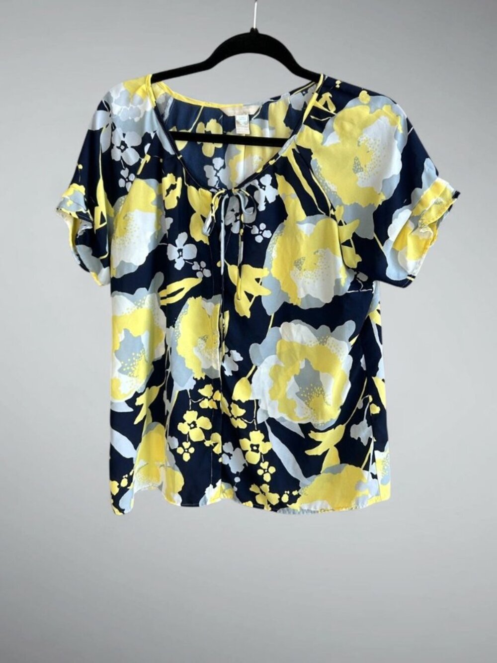 Banana Republic Peasant Blouse Navy Yellow White Floral Size Medium